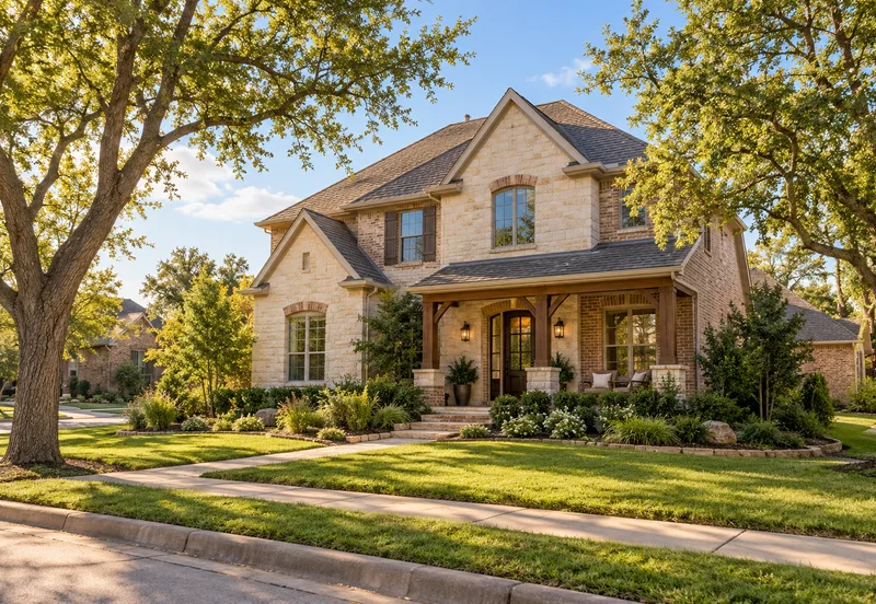 Traditional brick-and-stone home beside a leafy neighbourhood green.